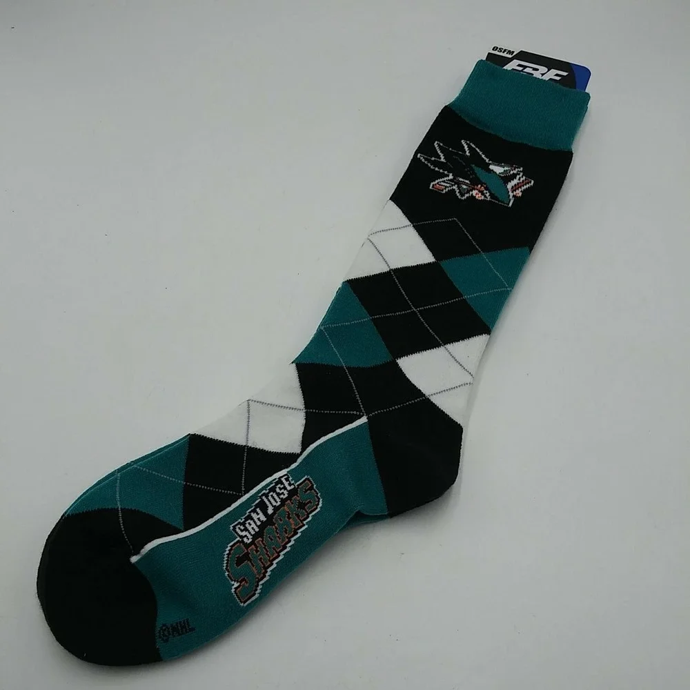San Jose Sharks For Bare Feet Argyle Crew Socks Jade OSFM NHL Official Licensed